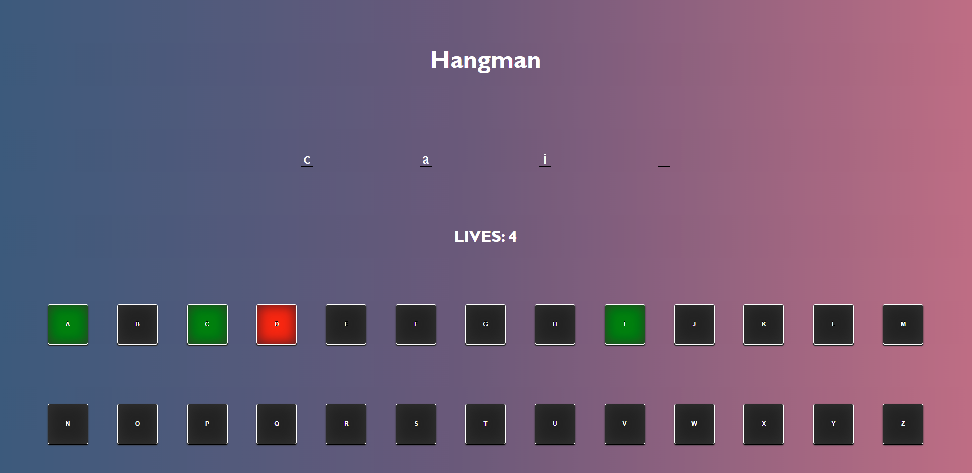 A picture of the Hangman project.